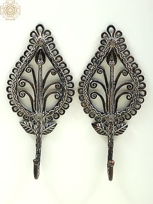 9" Brass Vintage Tribal Leaf Key Hanger (Pair)