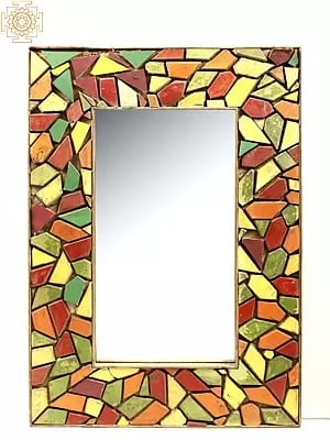 37" Vintage Colorful Wooden Cut Piece Design Framed Mirror