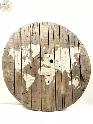 43" Large Vintage Wooden Wall Hanging with World Map Design
