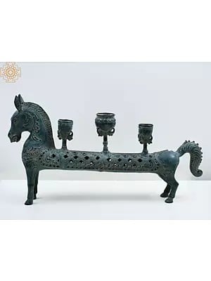 22" Brass Decorative Horse with Candle Stand