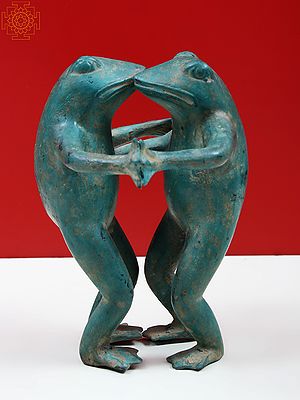 7" Small Brass Its Takes Two To Tango Dancing Frog