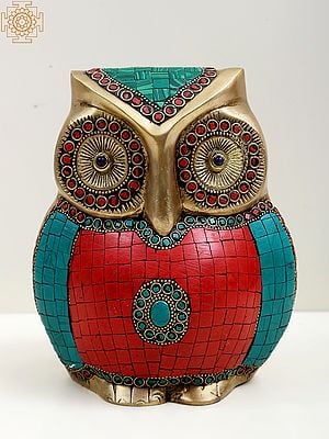 7" Brass Owl with Inlay Work