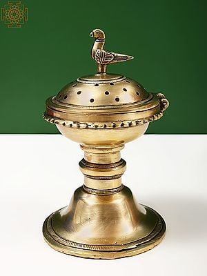 6" Small Brass Incense Burner with Bird Lid