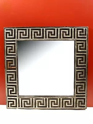30" Square Vintage Wooden Frame Mirror