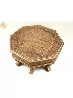 16" Wooden Pedestal (Chowki) with Copper Carved Sheet Work
