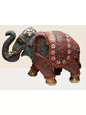 32' Brass Elephant with Inlay Work