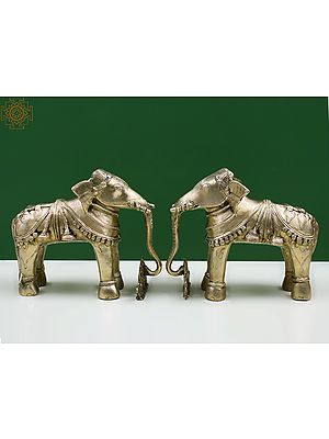 8" Brass Decorative Pair of Elephants