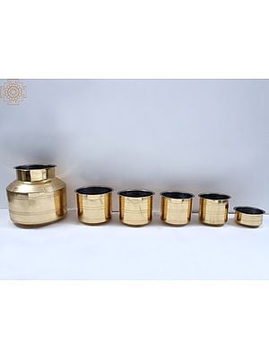 Brass Cooking Pots with kalash Set (Set Of Six)