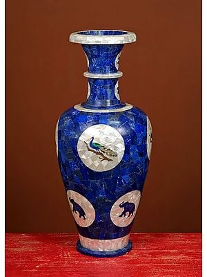 30" Fine Marble Vase with Inlay of Lapis Lazuli