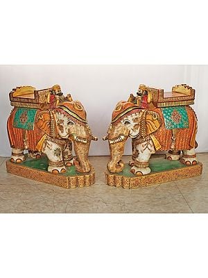30" Large Marble Elephant (Pair): Shipped by Sea Overseas