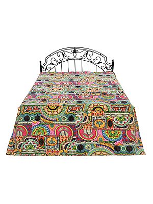 Multicolor Vibrant Printed Patchwork Kantha Styled Bedding Quilt From Jodhpur