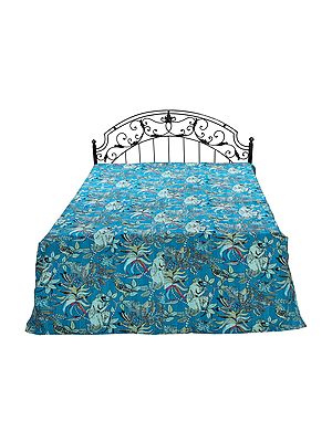 Wildlife and Botanical Print Kantha Bedding Quilt