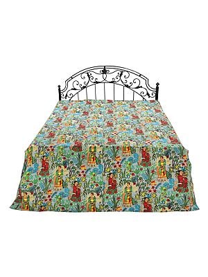 Frida-Kahlo Printed Patchwork Kantha Styled Bedding Quilt from Jodhpur