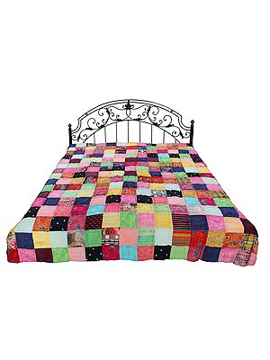 Reversible Kantha Quilt With Multicolor Patches From Jodhpur