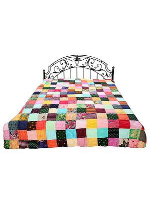 Reversible Kantha Quilt with Multicolor Patches from Jodhpur