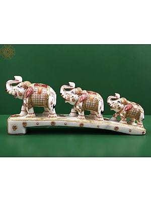 22" Decorative Marble Elephant Family Statue