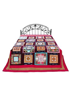 Floral Applique Kantha Bedcover With Multicolor Patches From Jodhpur