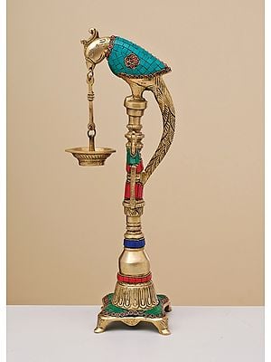 17" Brass Parrot Lamp with Inlay Work | Handmade
