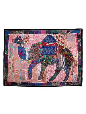 Animal Kingdom Multicolor Embroidered Kantha Patchwork Wall Tapestry From Gujrat