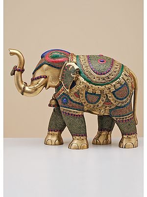 29" Brass Elephant with Inlay Work | Handmade