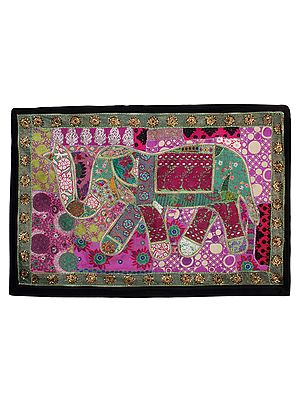 Animal Motif Embroidered Wall Tapestry with Kantha Patchwork from Gujarat