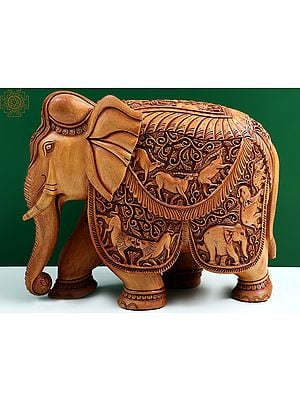 15" Decorative Wooden Beautiful Carved Elephant