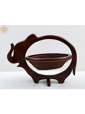 15" Wooden Folding Elephant Design Fruit Basket