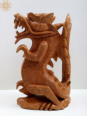16" Mythical Wooden Dragon Statue