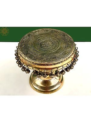 9" Brass Floral Design Pedestal (Chowki) with Ghungroos
