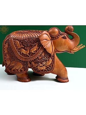 17" Decorative Wooden Elephant Carved Animals