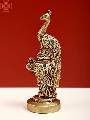 4" Brass Small Peacock on Pedestal