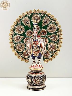 12" Multicolor Carving Wooden Dancing Peacock