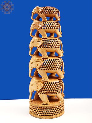 17" Wooden Elephant Tower Showpiece | Home Decor