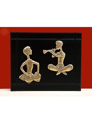 11" Brass Two Musicians Wall Hanging with Wooden Frame