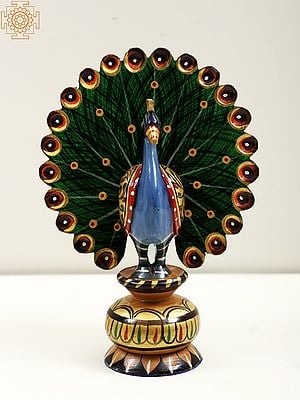 6" Small Wooden Decorative Peacock Figurine