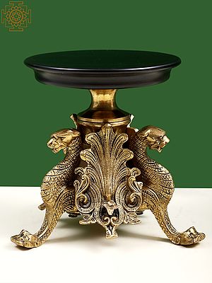 7" Wooden and Brass Dragon Candle Stand