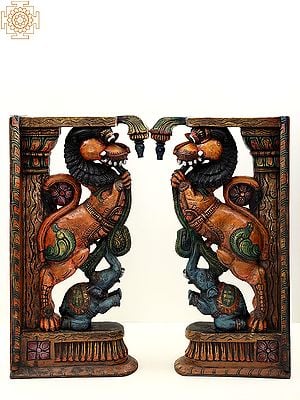 31" Large Carving Yali Brackets (Pair) | Handmade