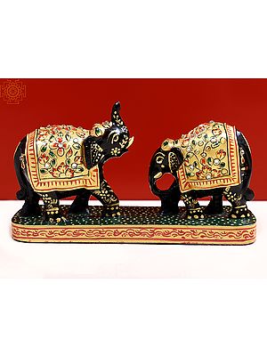 6" Wooden Hand Painted Decorative Elephants