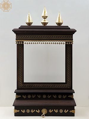 37" Large Wooden Designer Temple with Brass Dangling Ghungroos