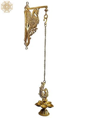 37" Brass Wall Hanging Parrot Bracket with Five Wicks Lamp