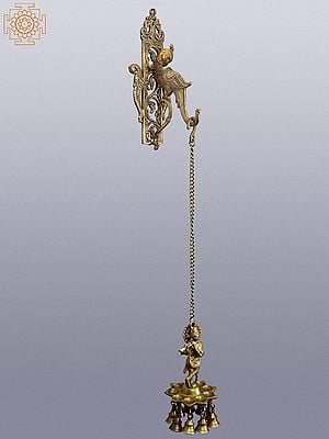 33" Brass Parrot Bracket with Lord Krishna Hanging Lamp