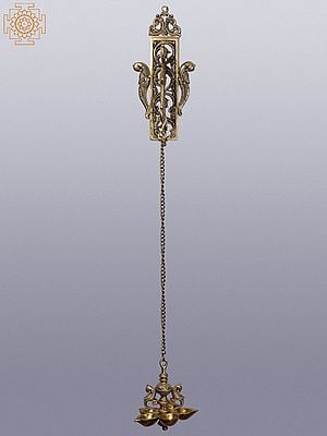 34" Brass Wall Hanging Bracket with Five Wicks Peacock Lamp