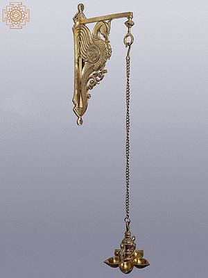 30" Brass Wall Hanging Bracket with Five Wicks Parrot Lamp