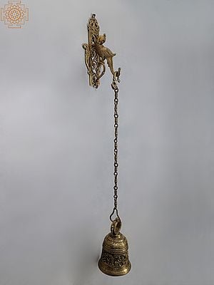 42" Brass Temple Hanging Bell with Parrot Bracket