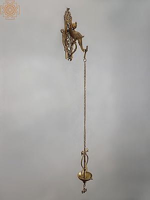 42" Brass Parrot Bracket with Bronze Hanging Diya