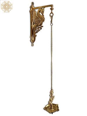 34" Bronze Hanging Diya with Brass Parrot Bracket