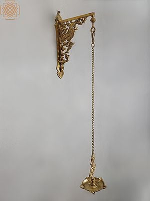 34" Bronze Hanging Diya with Brass Peacock Bracket