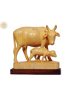 6" Wooden White Cow and Calf
