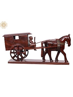 13" Wooden Decorative Horse Cart