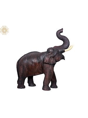 25" Wooden Trunk Up Elephant